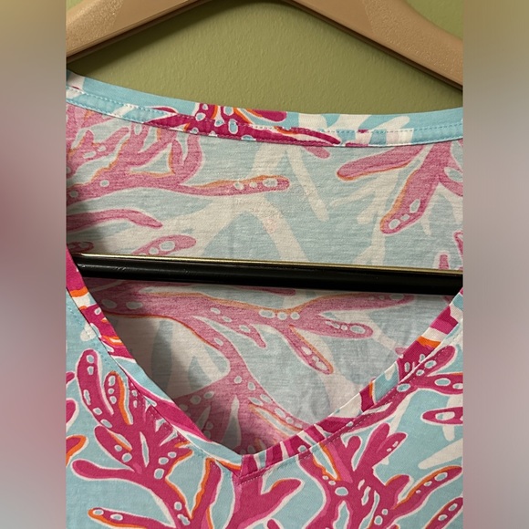 Lilly Pulitzer Long Sleeve Top Pima Cotton Blue Pink Coral Print Shirt Coastal M - Picture 5 of 11